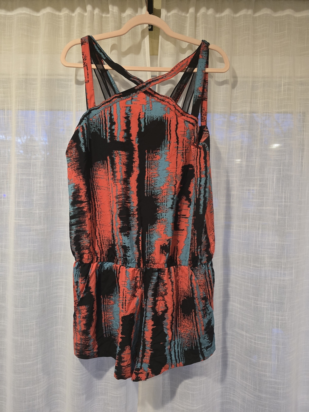 NWT Fabletics Liza Romper - Pink, Black & Blue Abstract Print